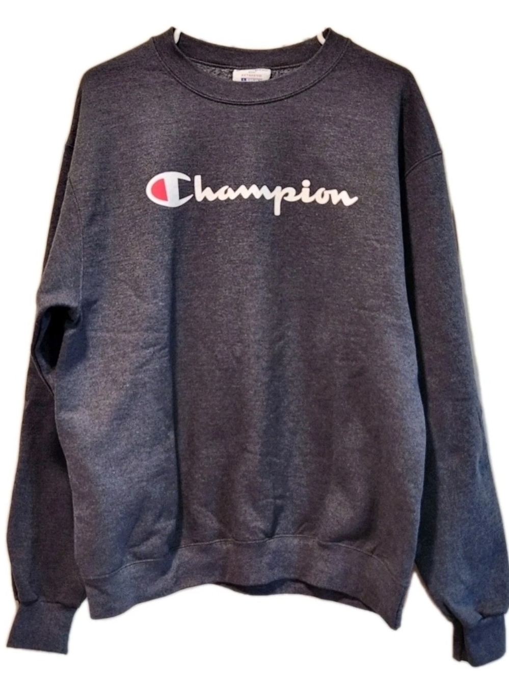Champion Men's Crewneck Sweatshirt - Charcoal with White Logo Large L
